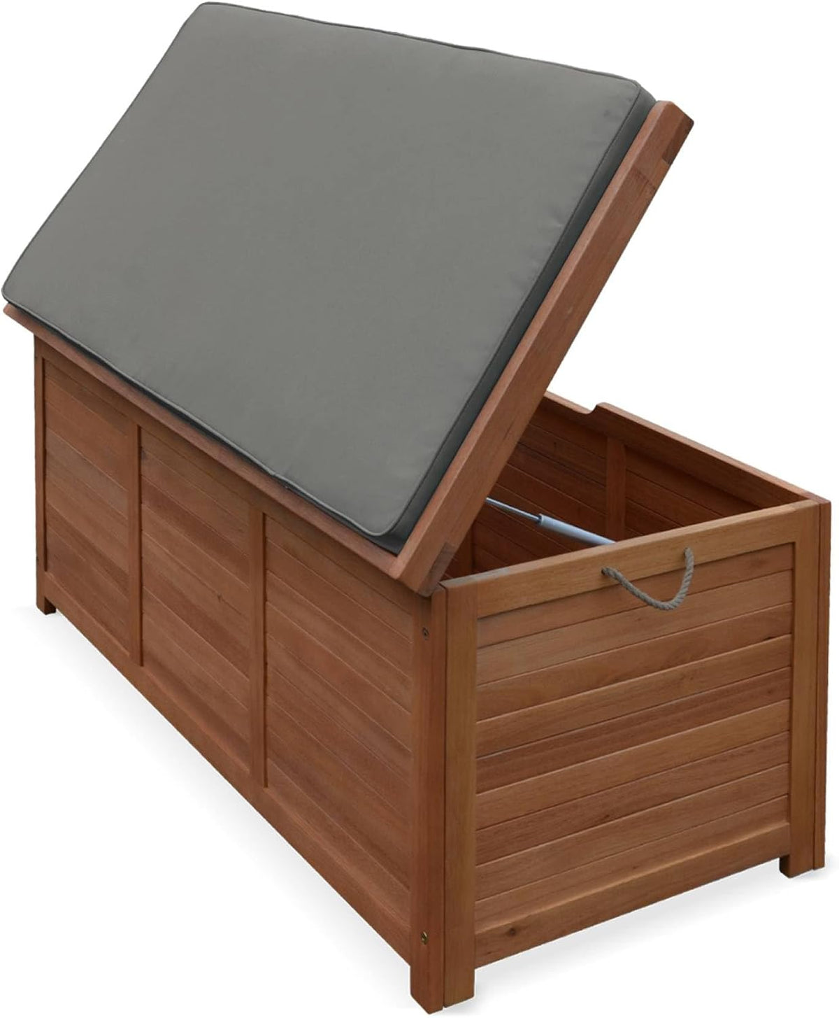 Coffre de Jardin en Bois - Caja - 125x60cm Rangement Coussins avec vérin et poignées (Gris)