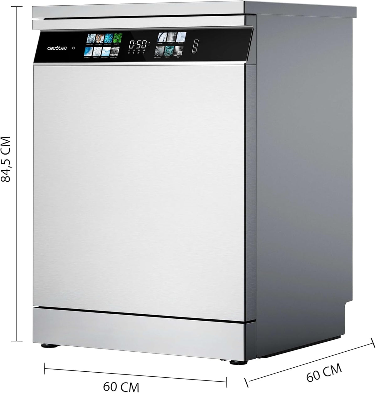 Cecotec Lave-vaisselle 60cm Bolero Aguazero 6700 Inox B Lave-vaisselle inox, 15 couverts, Classe B, Moteur Inverter Plus, O2 Dry, Lavage Double Zone, Plateau Ajustable, Stockage Long et Turbo Dry+.