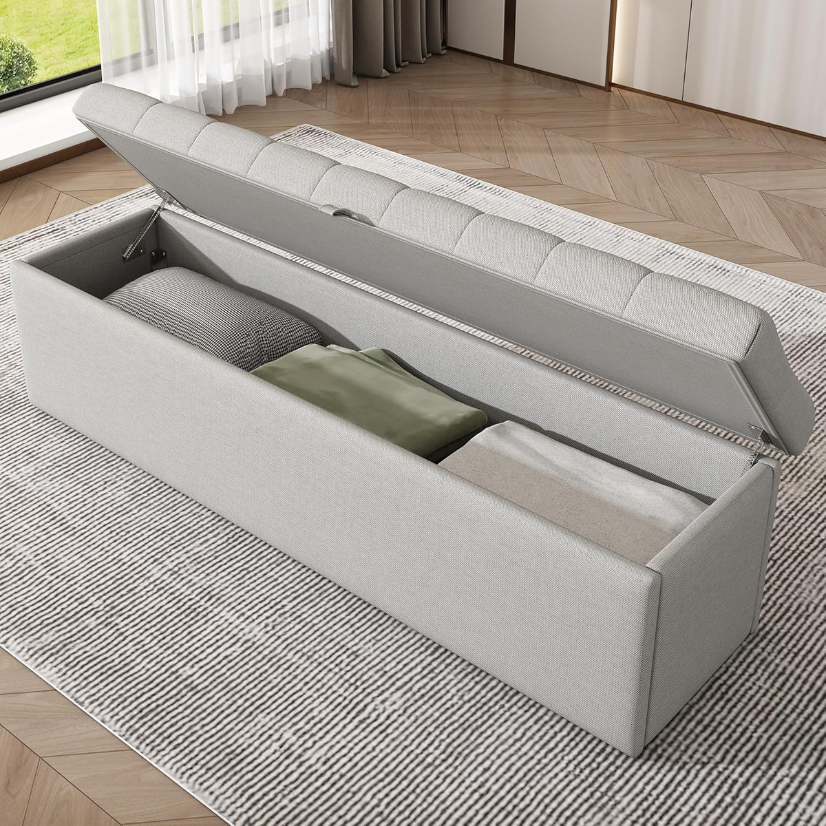 WEALTHOUSE Banc de rangement rembourré pour chambre à coucher - Meuble de rangement - Banc de rangement - Tabouret - Meuble moderne - Solution de rangement - Banc de lit - Coffre de rangement lin