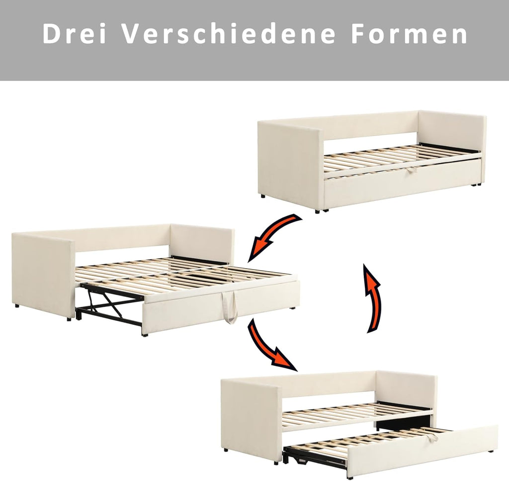 Canapé lit 2 Places 90/180 x 200 cm, Canapé-lit Convertible rembourré avec sommier à Lattes, Canapé Convertible Extensible pour Salon, No Matelas (Beige, Velours)