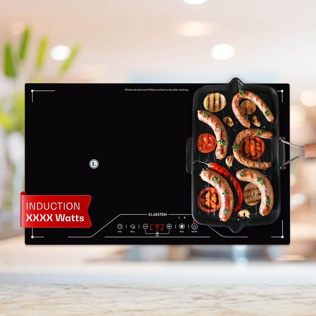 Klarstein Plaque Induction Encastrable 3500W, Table de Cuisson Induction en Zone Libre, Contrôle Tactile, Verre Céramique, 3500 W