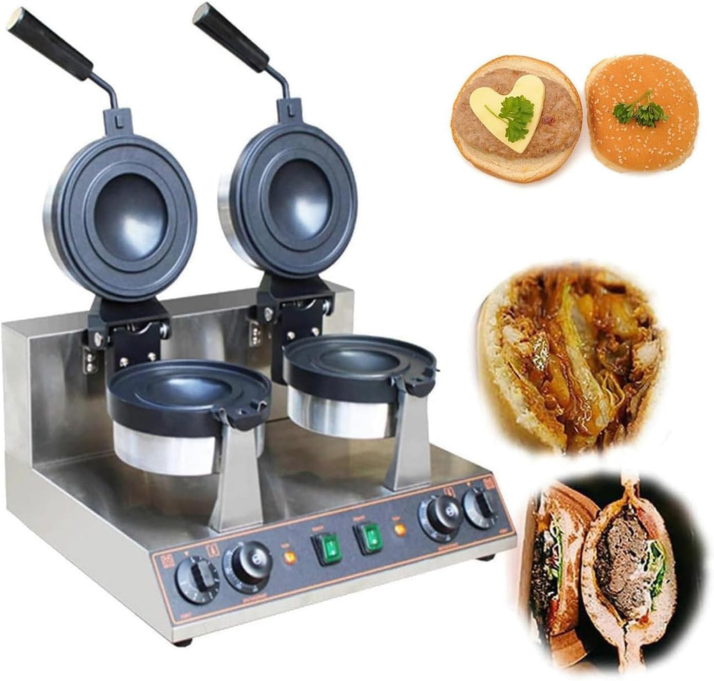 Machine à Gaufres à Hamburger, Presse à Panini électrique Antiadhésive, Gaufrier Commercial Rotatif, Chauffage Double Face, Rotation à 180° Température Réglable De 50 à 300 ℃, Minuterie De 5 Minutes,B