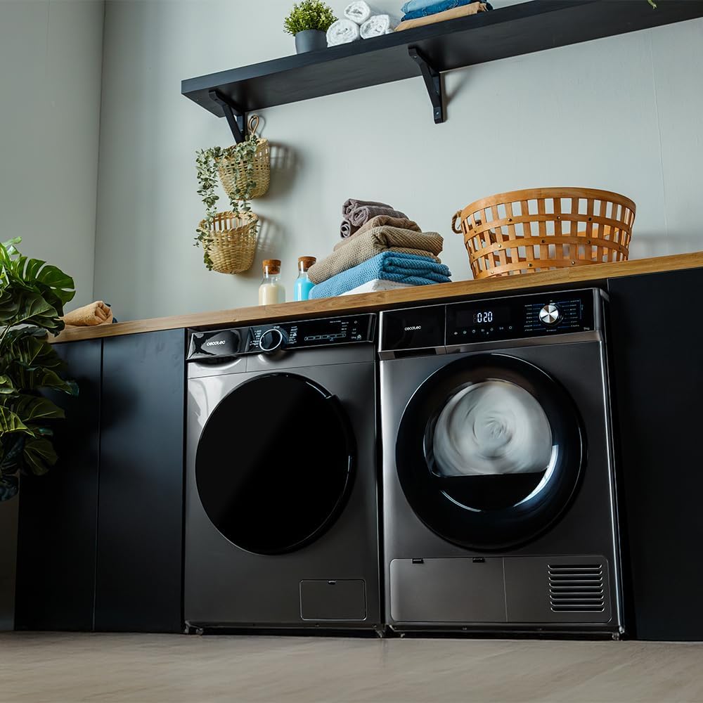 Cecotec Sèche-linge 9Kg à Pompe à Chaleur Bolero Dresscode Dry 9330 Steel. Classe Équivalente A++, 15 Programmes, Fonctions de Séchage Auto, Repassage Facile, Stop&Go, Delay Start et KidLock, Acier