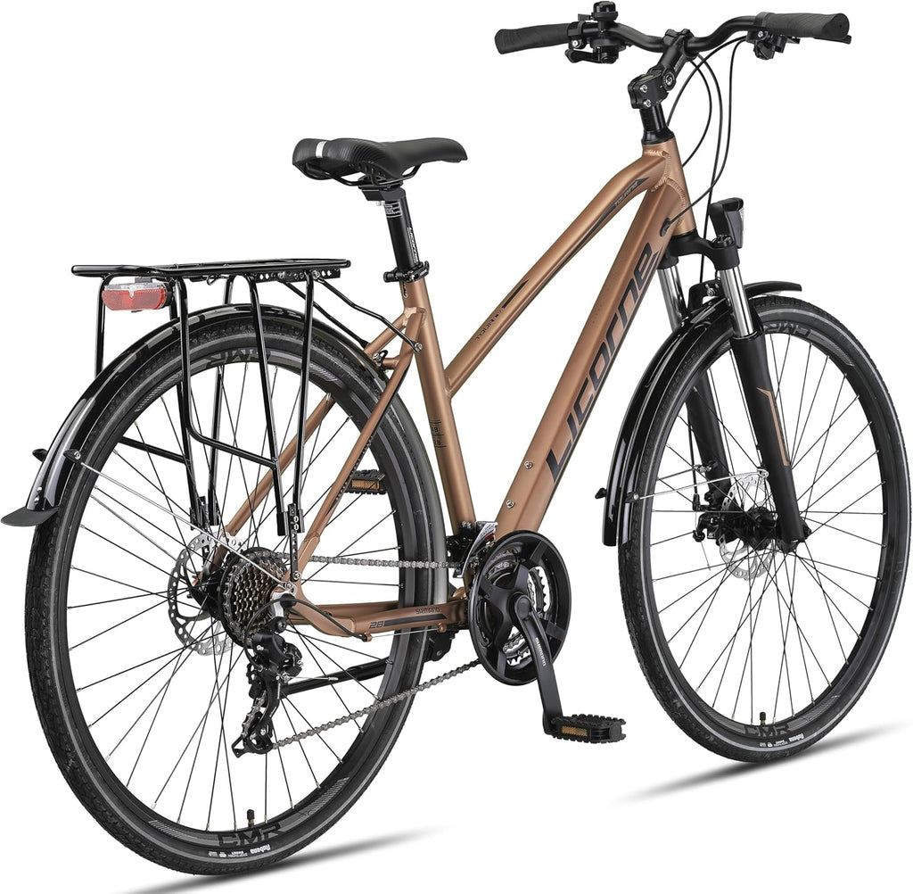 Licorne Bike Vélo de trekking 28’’, avec frein à disque en aluminium, 21 vitesses, VTT, vélo de cross, pour femme, homme, garçon, fille