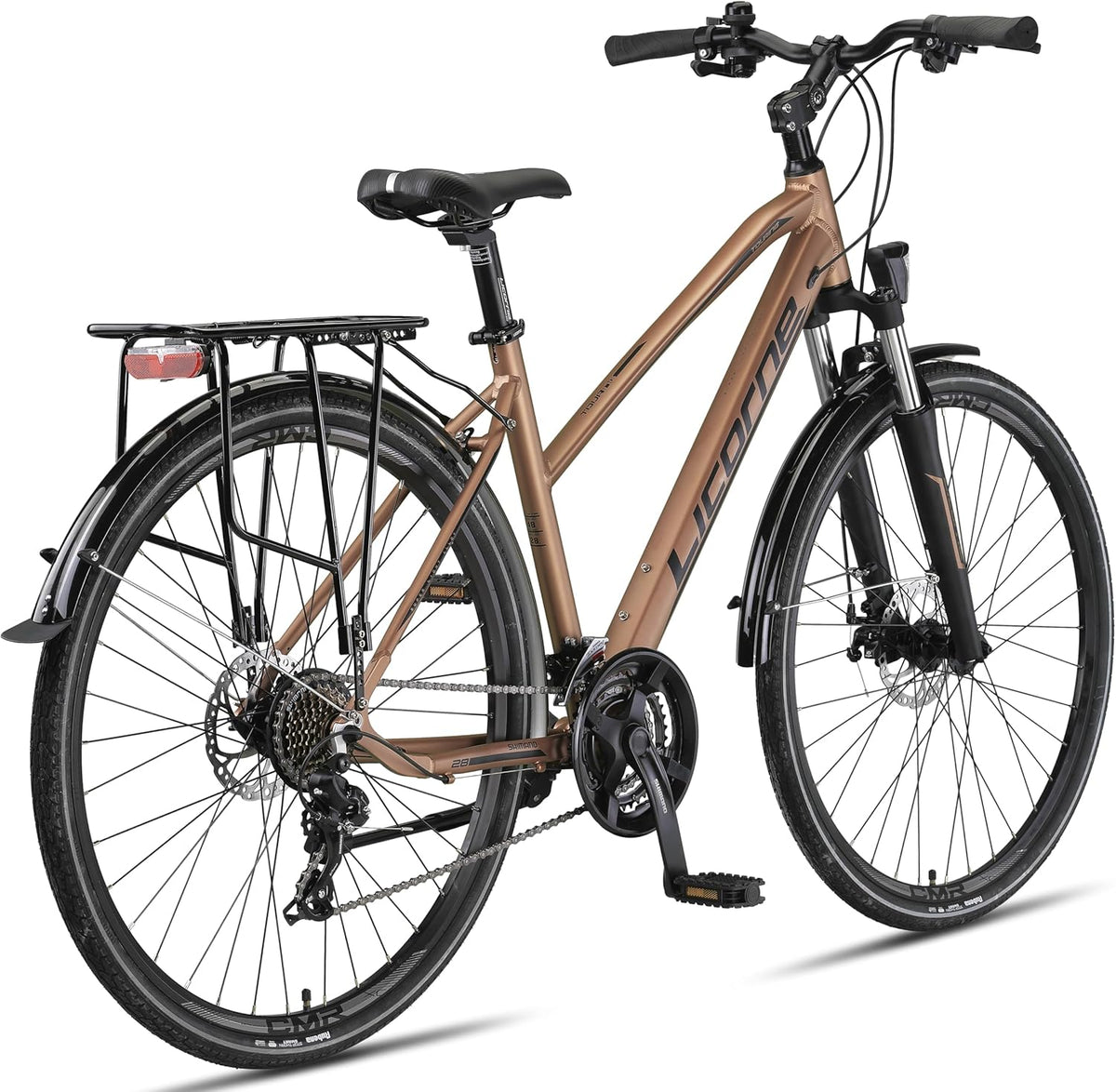 Licorne Bike Vélo de trekking 28’’, avec frein à disque en aluminium, 21 vitesses, VTT, vélo de cross, pour femme, homme, garçon, fille