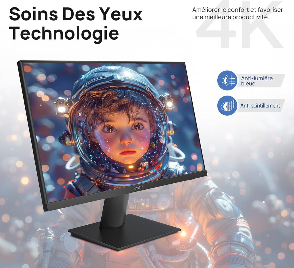 KOORUI N07 27 Pouces Écran PC, 4K Moniteur UHD(3840x2160), IPS 60Hz HDR10 Adaptive Sync, 2X HDMI 2.0 & DisplayPort 1.4, VESA 100x100mm, Soins des Yeux