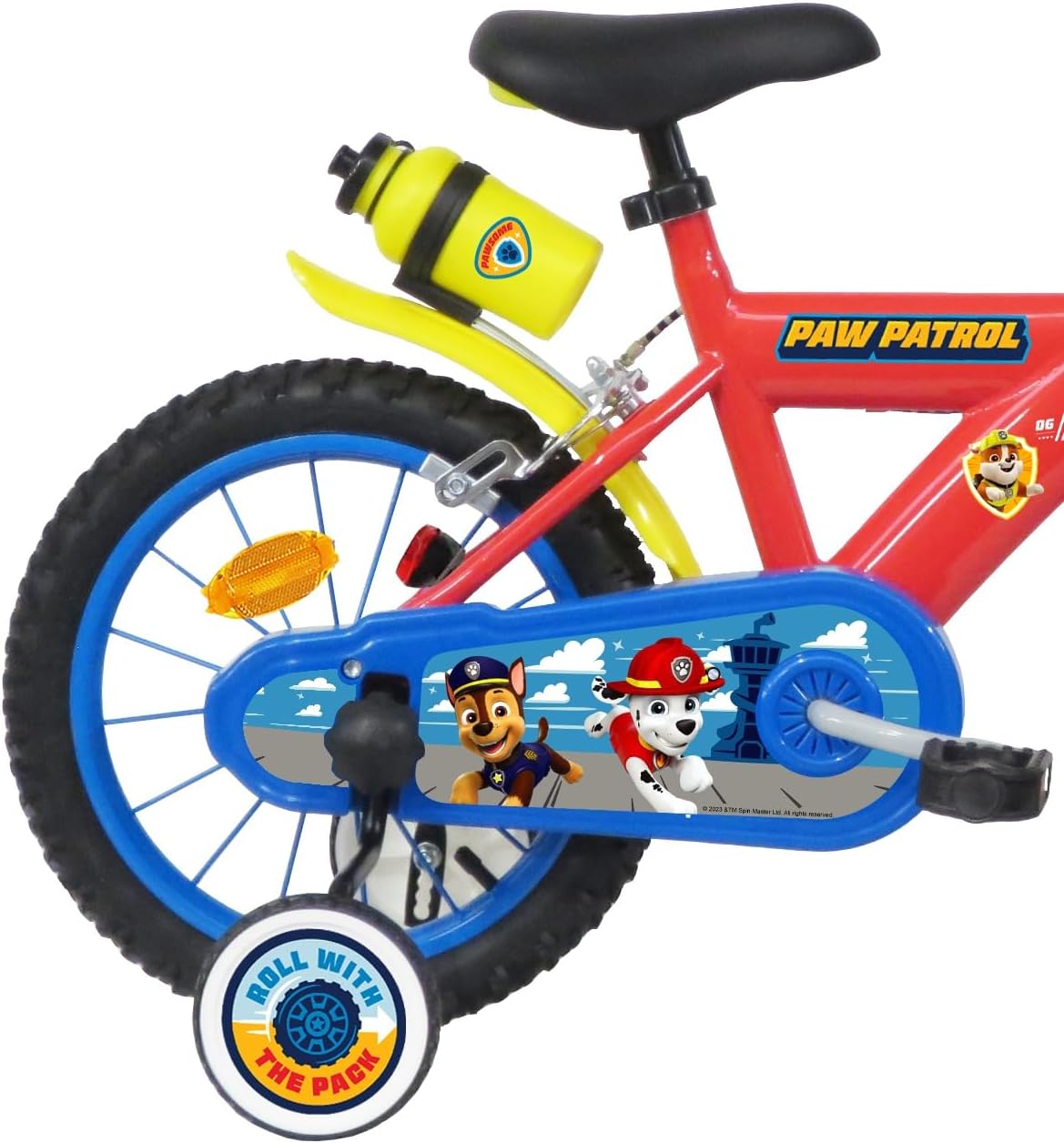 Vélo Enfant 16" Pat Patrouille équipé de 2 Freins, Bidon/Porte Bidon Garde Boues, Plaque Avant, stabilisateurs Amovibles + Casque Pat Patrouille Inclus !