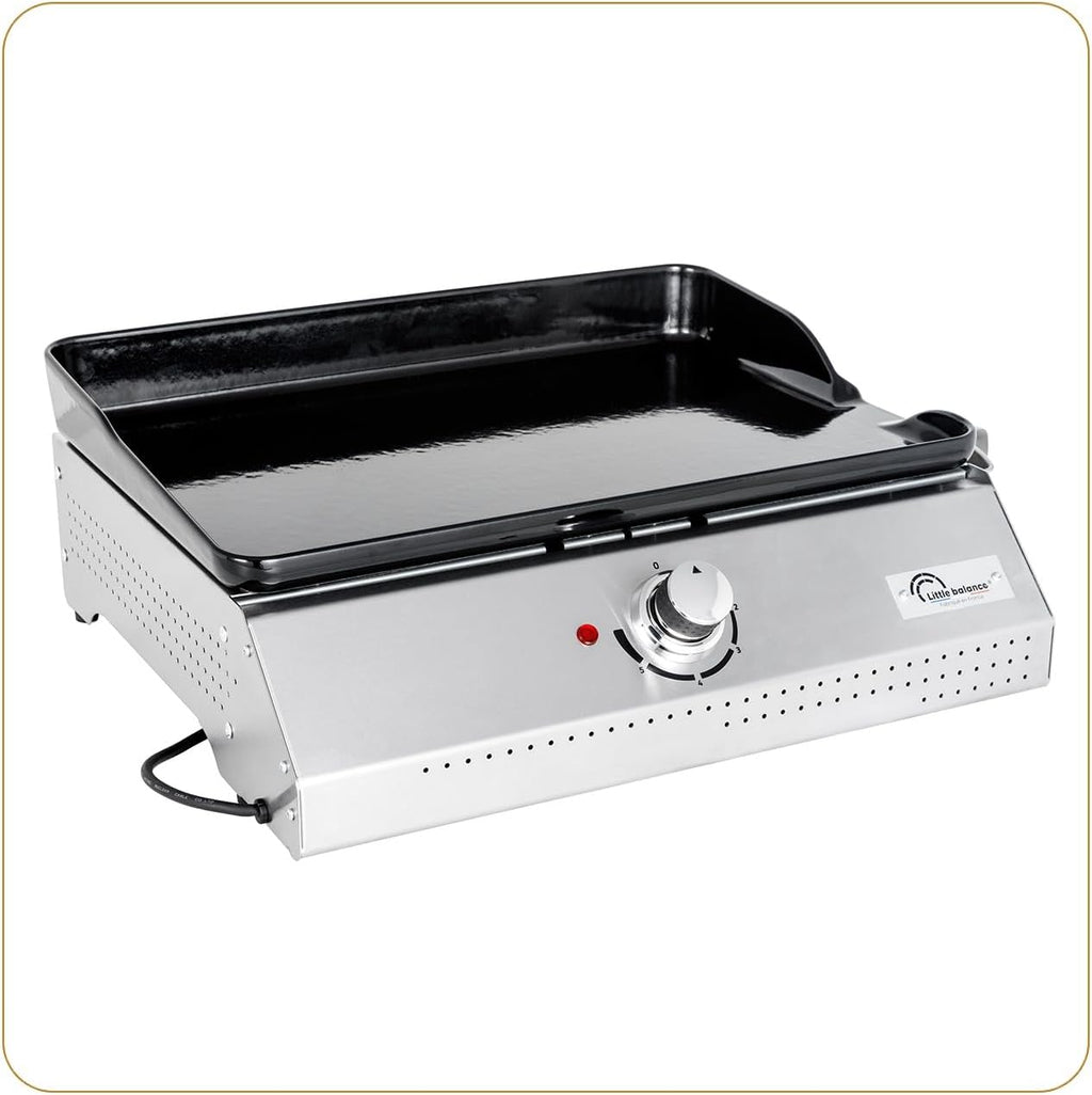 LITTLE BALANCE 8713 Biscarosse 50-35, Plancha électrique, Plaque de cuisson Fonte émaillée XL, 2150 W, Fabrication 100 française, Inox