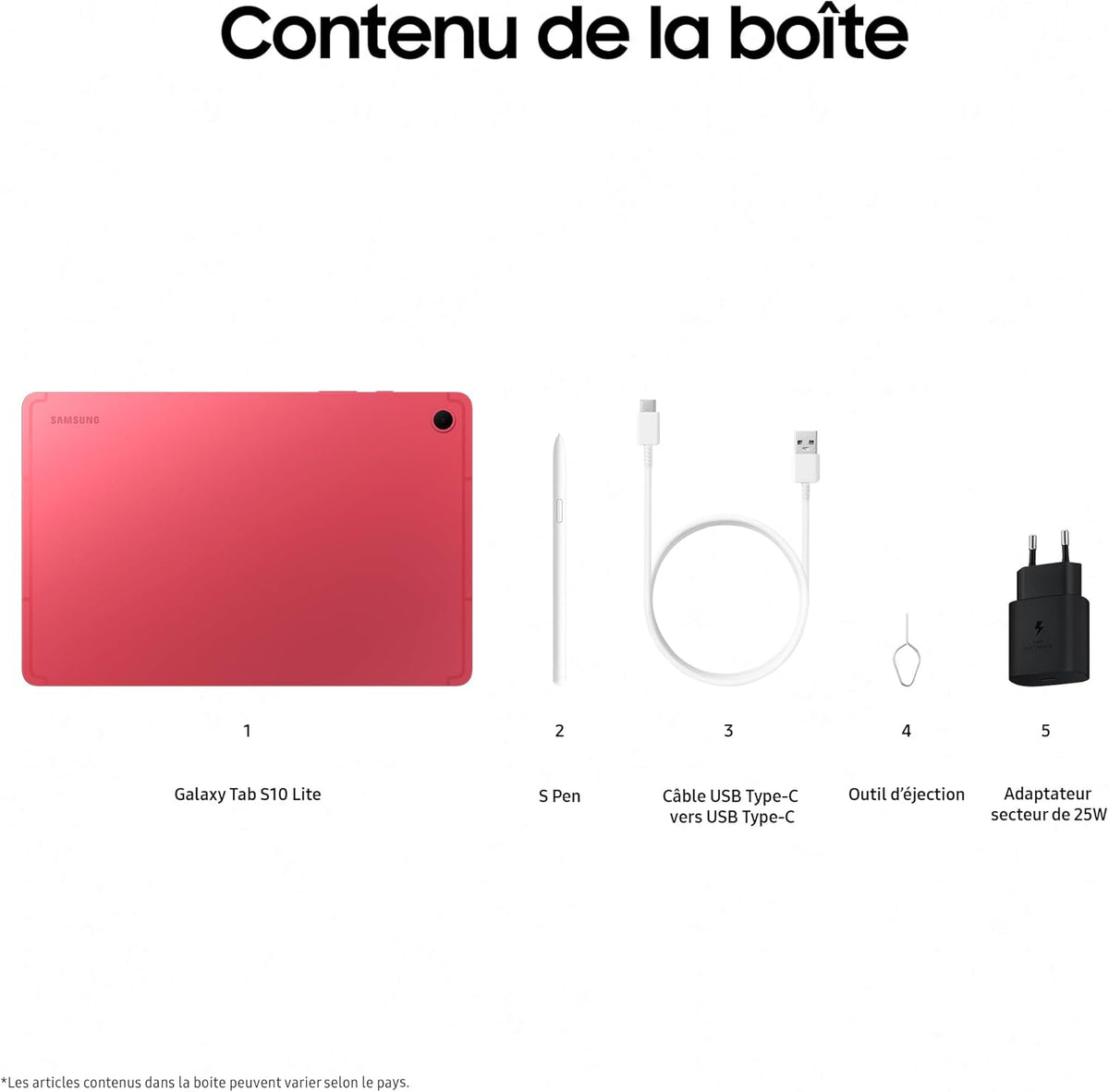 Tab S10 Lite, 10.9", Wi-Fi, 128Go, Tablette Android, S Pen Inclus, Corail, Chargeur Secteur Rapide 25W Inclus, Version FR