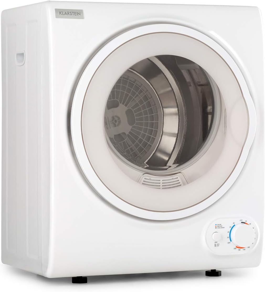 KLARSTEIN Jet Set 2500 - sèche-linge, par extraction, chargeur frontal, 850 W, pose libre/encastré, 2,5 kg, élément chauffant PTC, réglable jusqu'à 60 °C, minuterie 20 à 200 mn, compact, blanc