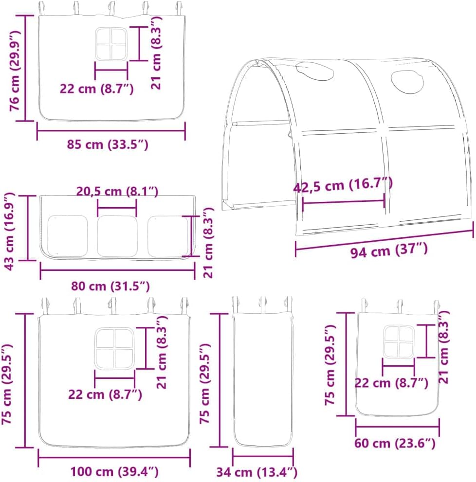 vidaXL Lit Mezzanine Enfants et Tunnel, Lit Surélevé pour Enfants avec Échelle, Meuble de Rangement Chambre, Moderne, Blanc Noir 90x190 cm Pin Massif