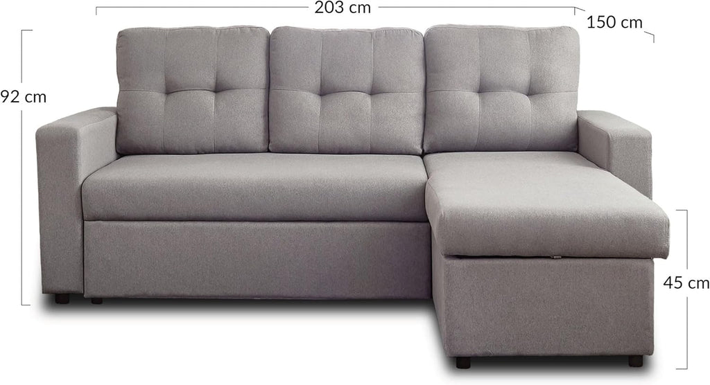 BestMobilier - Canapé d'angle Convertible avec Coffre Réversible Tulipe en Tissu - Canapé Lit - Sofa Gris 4 Places - Angle Droit - ou Gauche - Salon