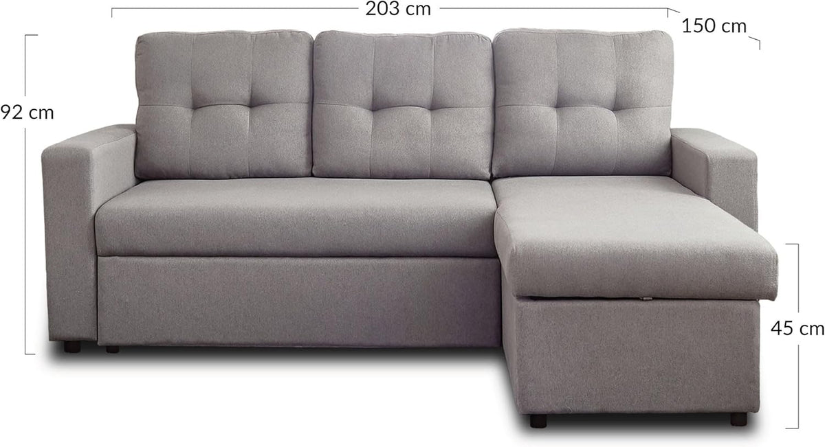 BestMobilier - Canapé d'angle Convertible avec Coffre Réversible Tulipe en Tissu - Canapé Lit - Sofa Gris 4 Places - Angle Droit - ou Gauche - Salon
