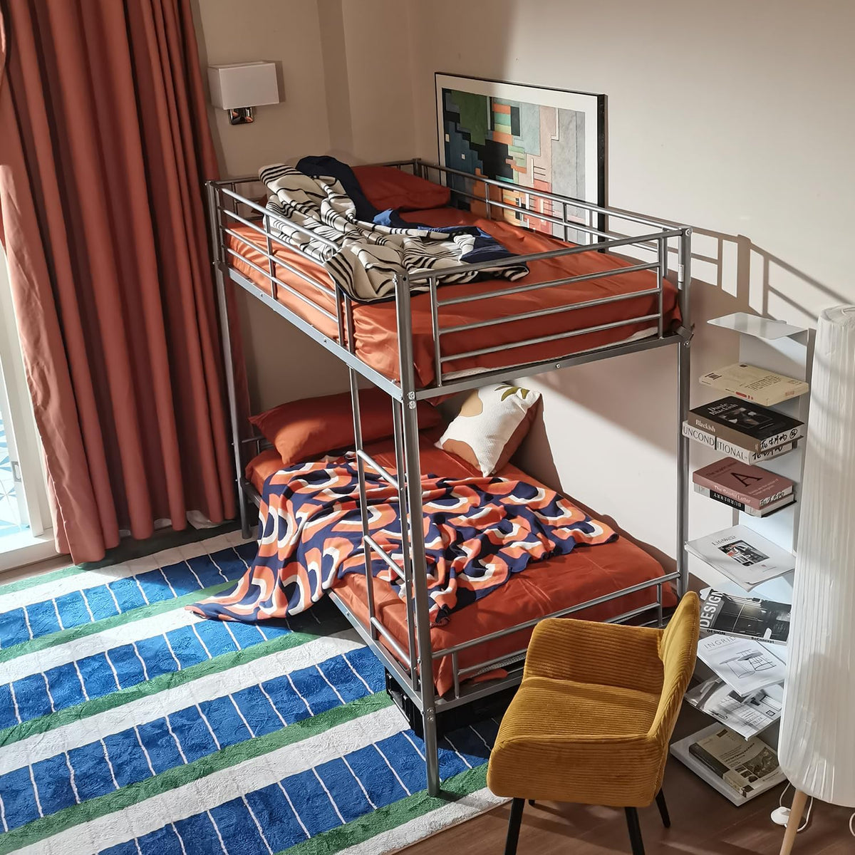 Meuble Cosy Lit superposé 2 Personnes Cadre de Lits 90x190cm en métal pour Enfant Chambre à Coucher Maison, Gris