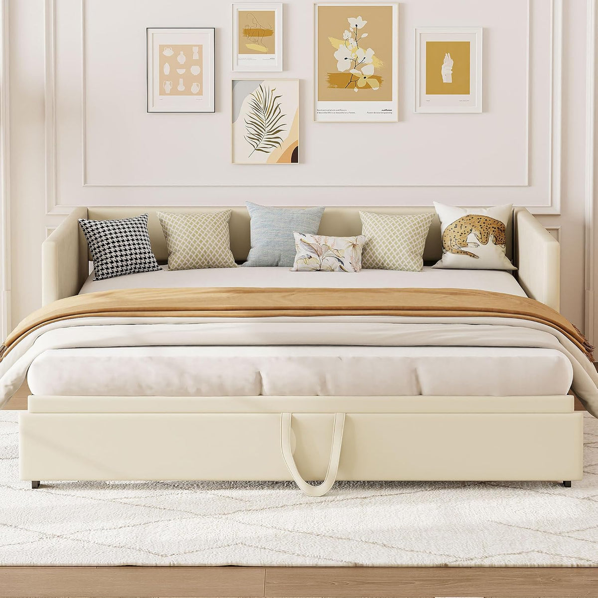 Canapé lit 2 Places 90/180 x 200 cm, Canapé-lit Convertible rembourré avec sommier à Lattes, Canapé Convertible Extensible pour Salon, No Matelas (Beige, Velours)
