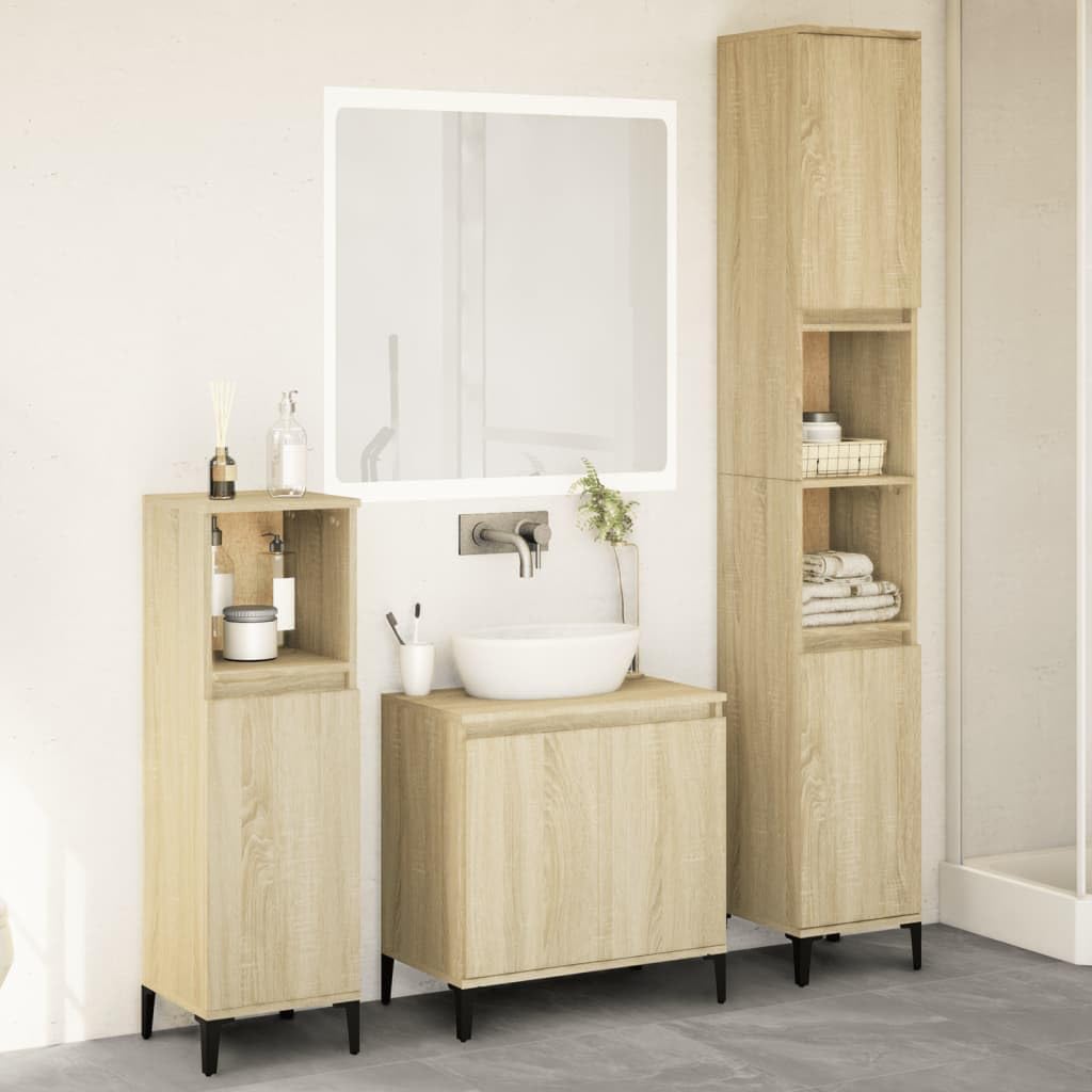 vidaXL Ensemble de Meubles de Salle de Bain 3 pcs chêne Sonoma, Armoire de Salle de Bain, Armoire de Bain, Meuble-lavabo de Salle de Bain