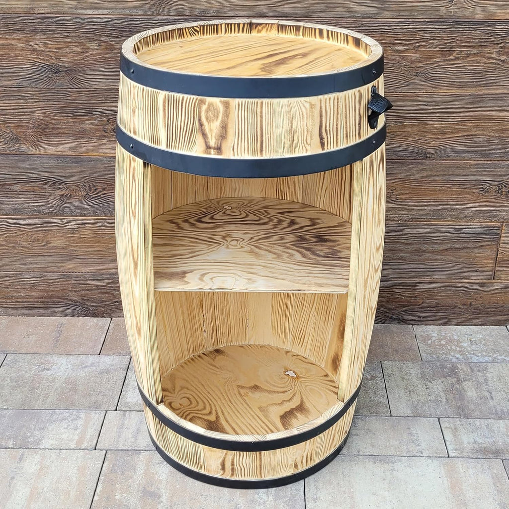 weeco Tonneau en Bois Multifonctionnel avec Éclairage LED – Bar à Vin et Casier à Bouteilles – Meuble Rustique pour Rangement de Verres et Alcools 80x50cm