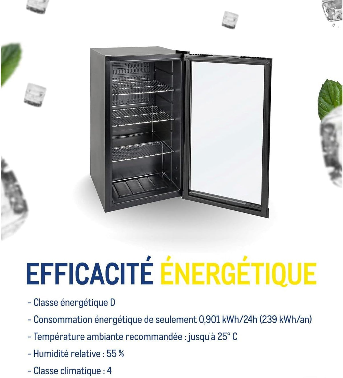 METRO Professional Réfrigérateur à boissons GPC1088, métal/verre, 43 x 49 x 83 cm, 88 L, réfrigération statique, noir