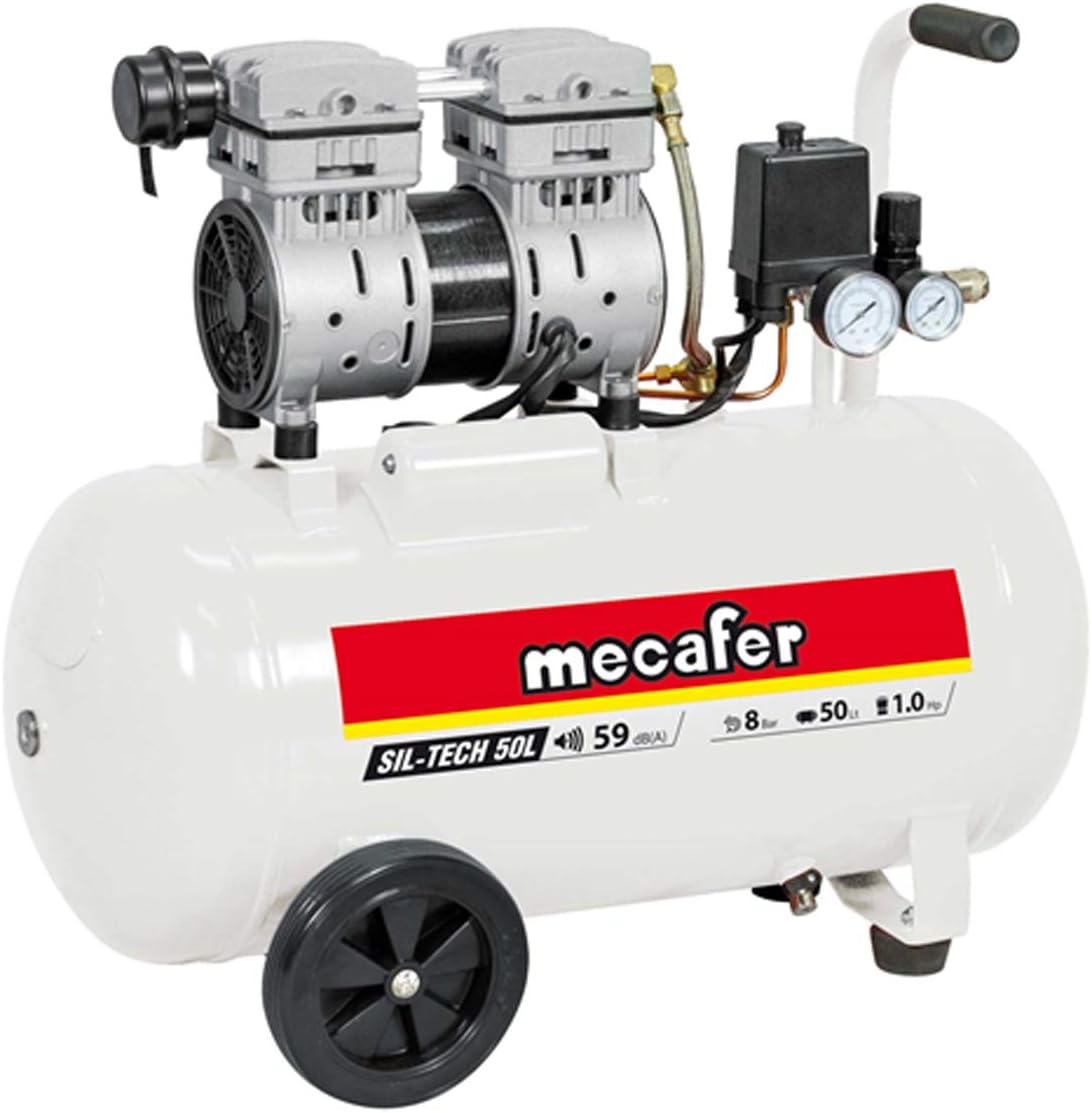 Mecafer 425543 Compresseur Silencieux 50L/1,3 HP/8 bar Blanc