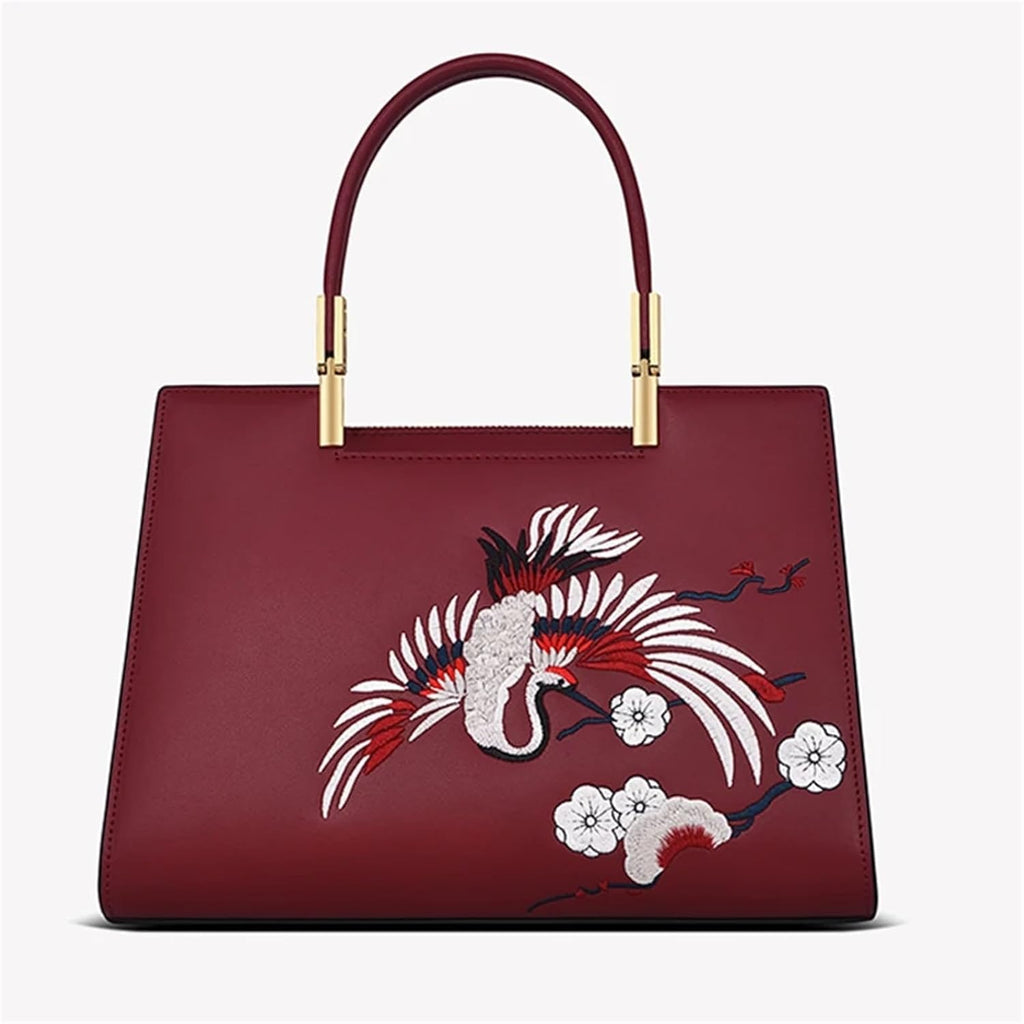 HUWOYG Sac en cuir for femmes, sac à main brodé léger for mère d'âge moyen, sacoche bandoulière Pour Cérémonie