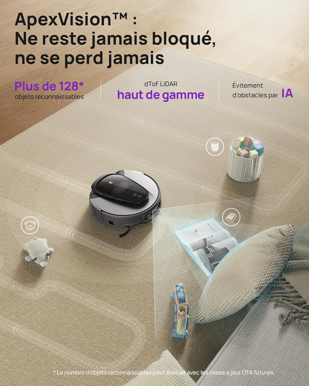 3i Robot aspirateur Laveur G10+, Compression silencieuse des débris, 60 Jours sans vidange, Serpillière et Brosse Extensibles, 18000 Pa, évitement d’Obstacles Digne d’Un Flagship