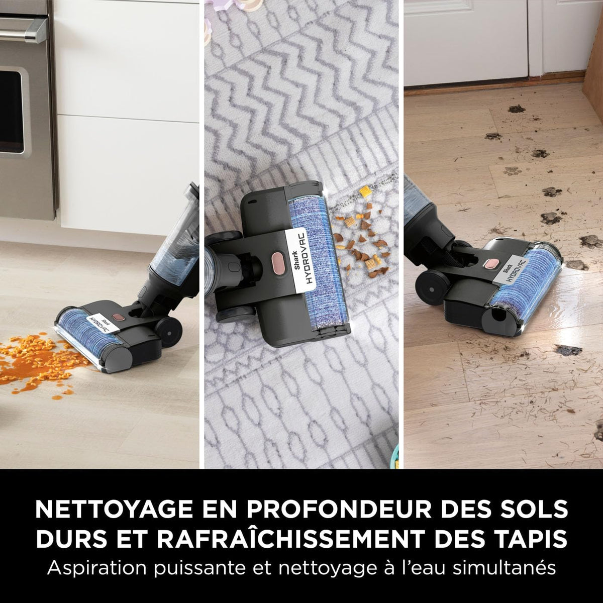Shark HydroVac Nettoyeur sans fil sols durs, brosse roulante antimicrobienne et solution multi-surfaces neutralisant les odeurs, autonettoyant, aspire,nettoie saletés humides et sèches, gris,WD210EUCP