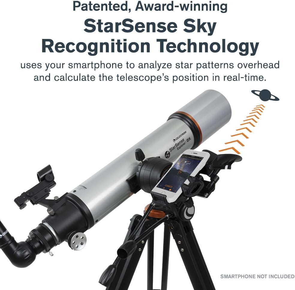 Celestron 22460 StarSense Explorer DX 102AZ Télescope réfracteur, Compatible avec Les Applications pour Smartphone, Compatible iOS/Android, Gris