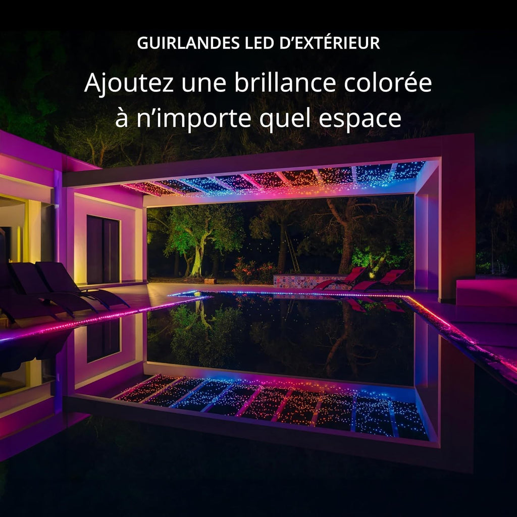 Twinkly Strings 600 LED RGB+Blanc, Guirlande Lumineuse Exterieur et Intérieur, Lumières LED Multicolores, Compatible avec Alexa, Google Home, Guirlande Noël, IP44, Contrôle App, Fil Noir, 48m
