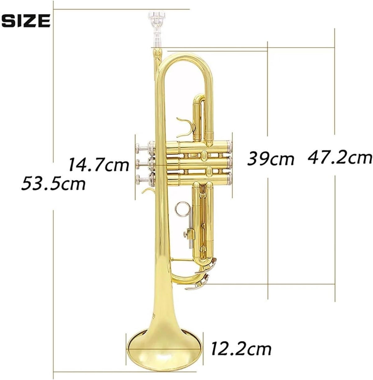 Trompette professionnelle Trompette de musique professionnelle Bb B tube en cuivre plat instrument à vent avec embout et boîte de sangle(Color:3/4)