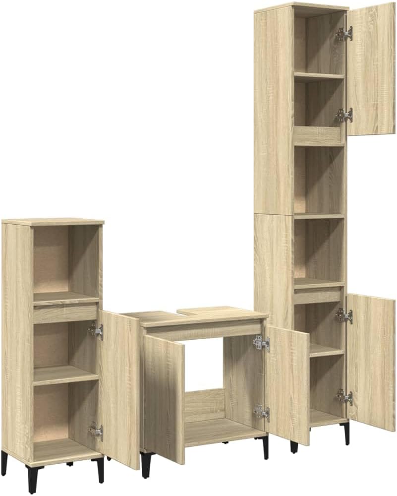 vidaXL Ensemble de Meubles de Salle de Bain 3 pcs chêne Sonoma, Armoire de Salle de Bain, Armoire de Bain, Meuble-lavabo de Salle de Bain