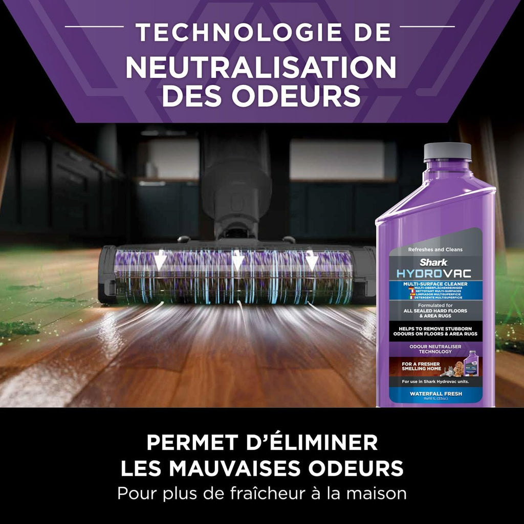 Shark HydroVac Nettoyeur sans fil sols durs, brosse roulante antimicrobienne et solution multi-surfaces neutralisant les odeurs, autonettoyant, aspire,nettoie saletés humides et sèches, gris,WD210EUCP