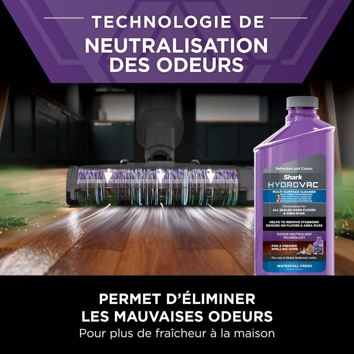 Shark HydroVac Nettoyeur sans fil sols durs, brosse roulante antimicrobienne et solution multi-surfaces neutralisant les odeurs, autonettoyant, aspire,nettoie saletés humides et sèches, gris,WD210EUCP