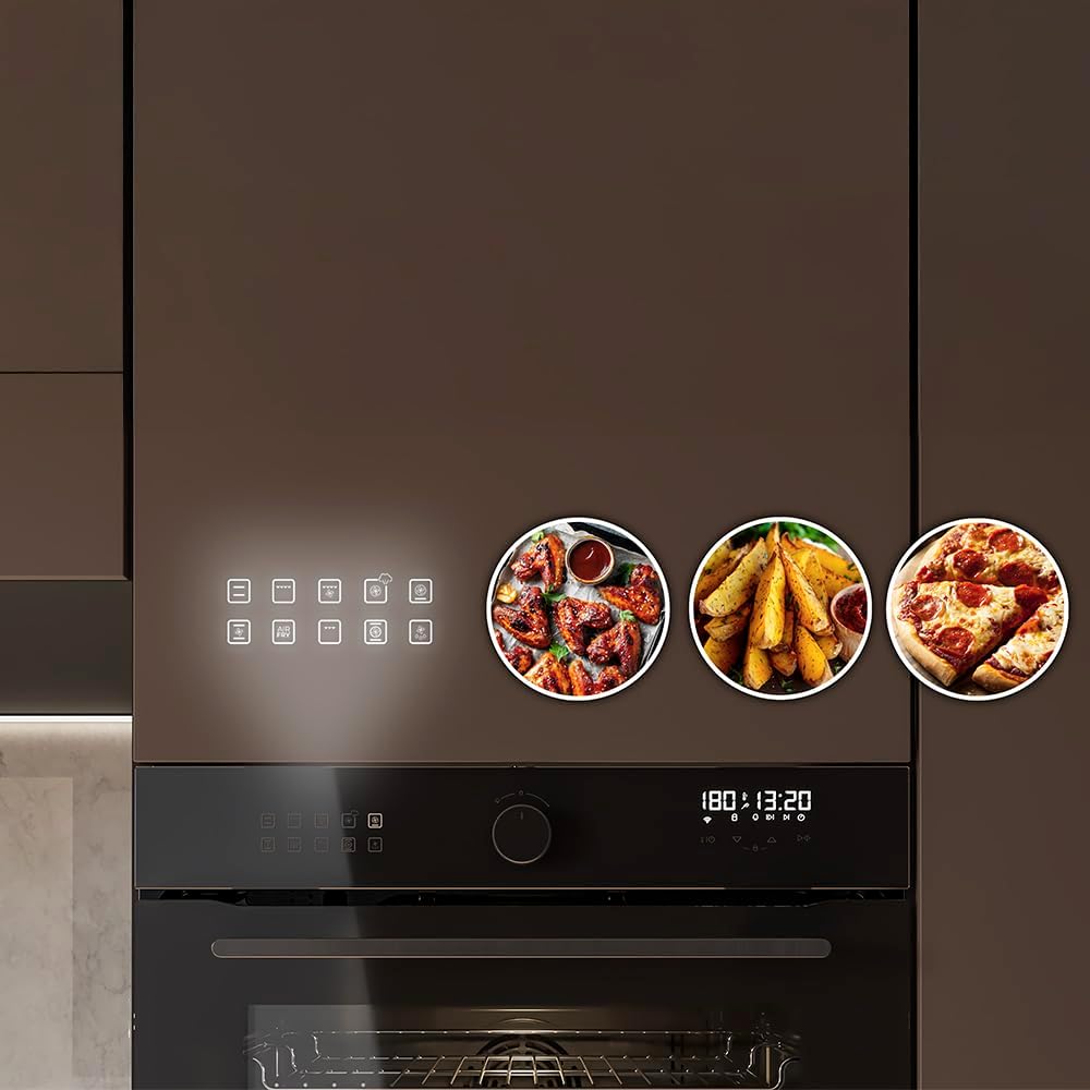 Cecotec Four Encastrable Bolero Hexa AF314500 Glass Black A de 53 L. Fonction Friteuse, 2900W, 11 Fonctions, Airfryer Master, Pizza Master, Faible Consommation, Nettoyage Facile