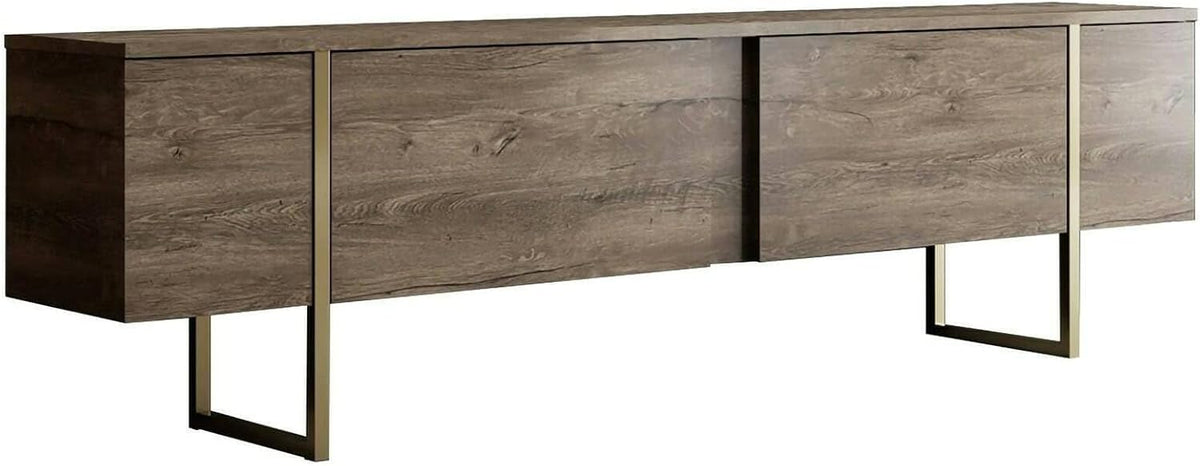 Dmora - Meuble TV Centaurus, Buffet de Salon, Armoire Basse pour TV, Base Murale de Rangement, 180x30h50 cm, Noyer et Or