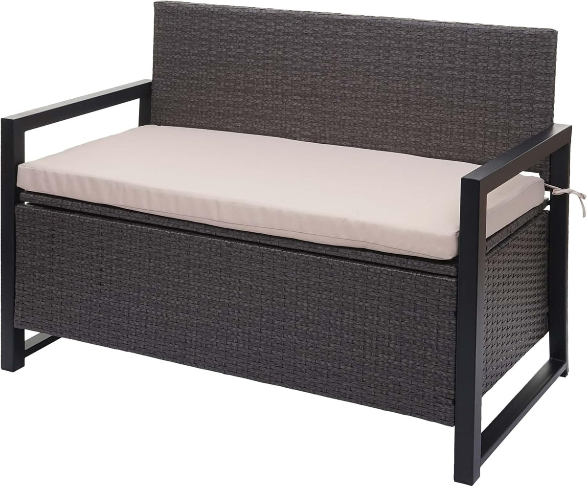 Décoshop26 Banc de Jardin 2 Places en polyrotin Gris Coffre de Rangement Coussin d'assise Beige 04 0004170