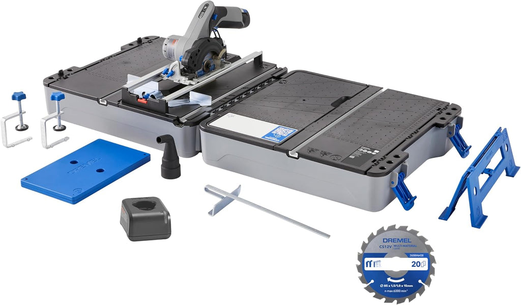 Dremel Blueprint 12V Station de Sciage Portative avec 1x Scie compacte sans fil 12V, 1x Station de sciage, 1x lame multi-matériaux, 1x guide de coupe, 2x Serre-joints