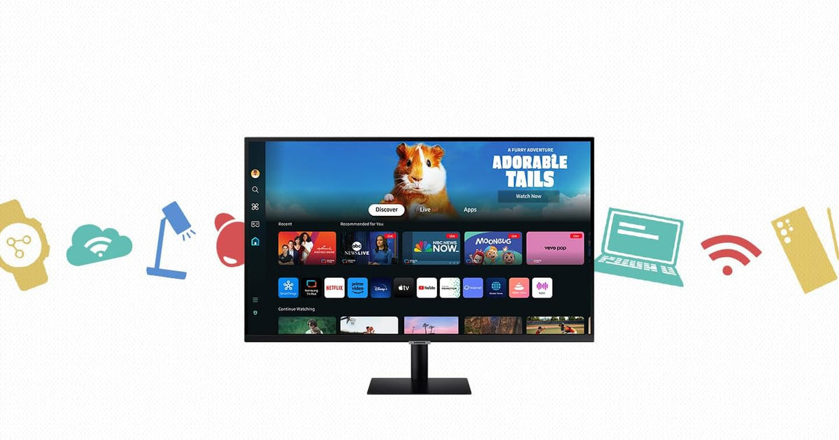 Smart Monitor M5 Noir - 32'' - Dalle VA, FHD (1920 x 1080), 60Hz, 4ms, Inclinable, 2 x HDMI (1.4), 2 x USB-A, Smart TV, Gaming Hub, LS32DM502EUXEN