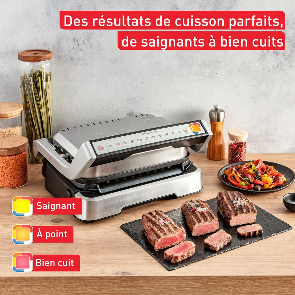 Tefal Optigrill 4 en 1, Grill intelligent, fonctions bbq, Four et repas complet, 9 programmes, Mode manuel, Ouverture 180°, 4 personnes, GC776D10