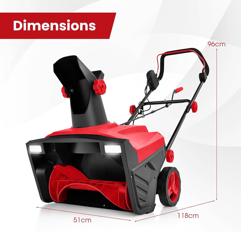 GYMAX Déneigeuse Électrique avec Lumières, Lame 50x25cm, Vitesse 3000rpm, Distance de Jet de Neige 9 m, Goulotte d'Éjection Réglable, Fraise à Neige à Brancher