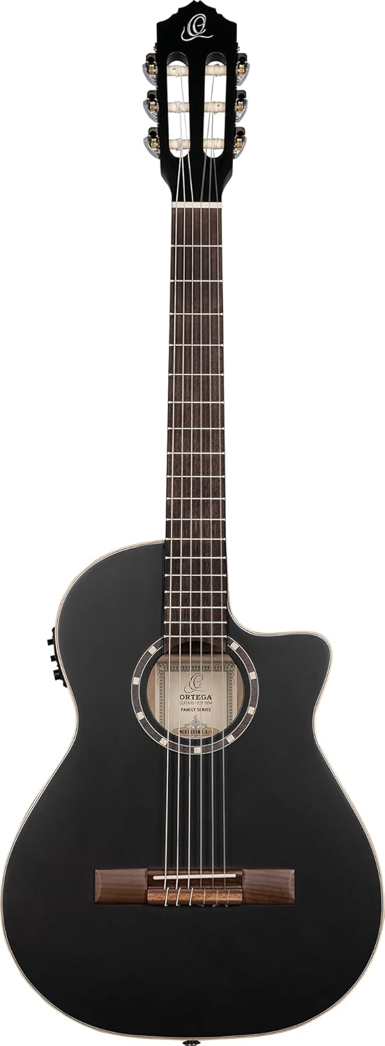 Ortega Guitars Guitare Classique Électro-Acoustique - 3/4 - Family Series - Housse Incluse - Épicéa/Acajou, Noir RCE125SBK-3/4