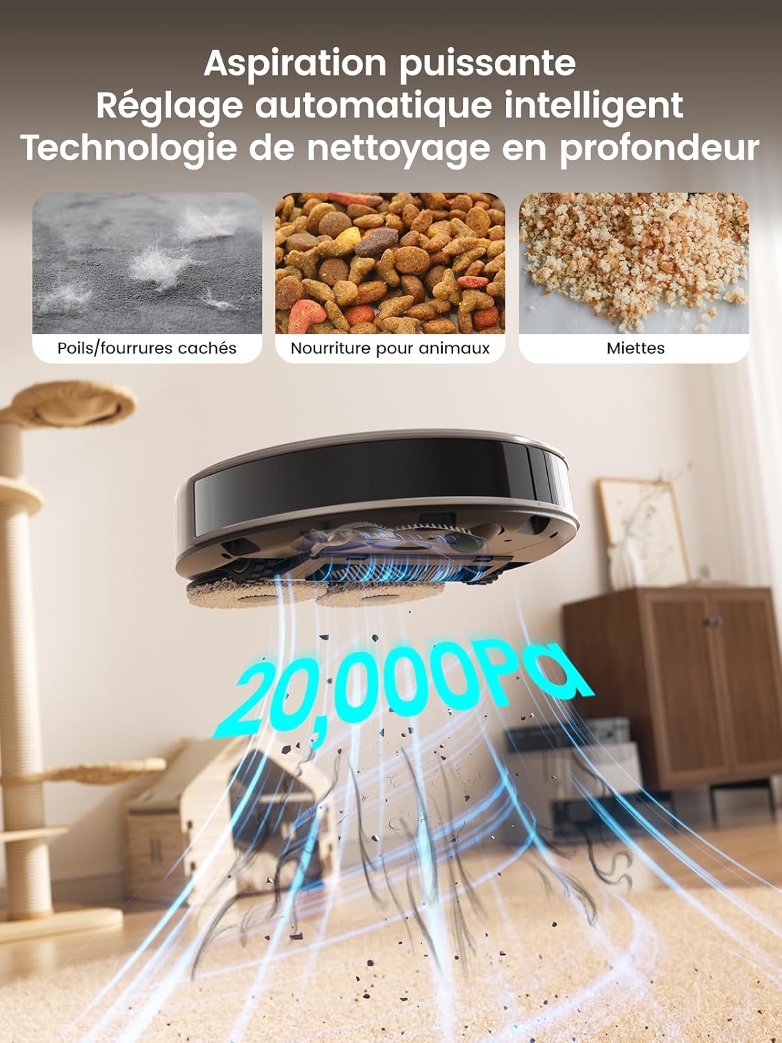 Lefant M3 Max Robot Aspirateur Laveur 20 000 Pa, Station Multifonctionnelle, Double Serpillière Rotative 200 TR/Min & Relevable 9mm, Navigation dToF, Évitement d'obstacles PSD, 220min