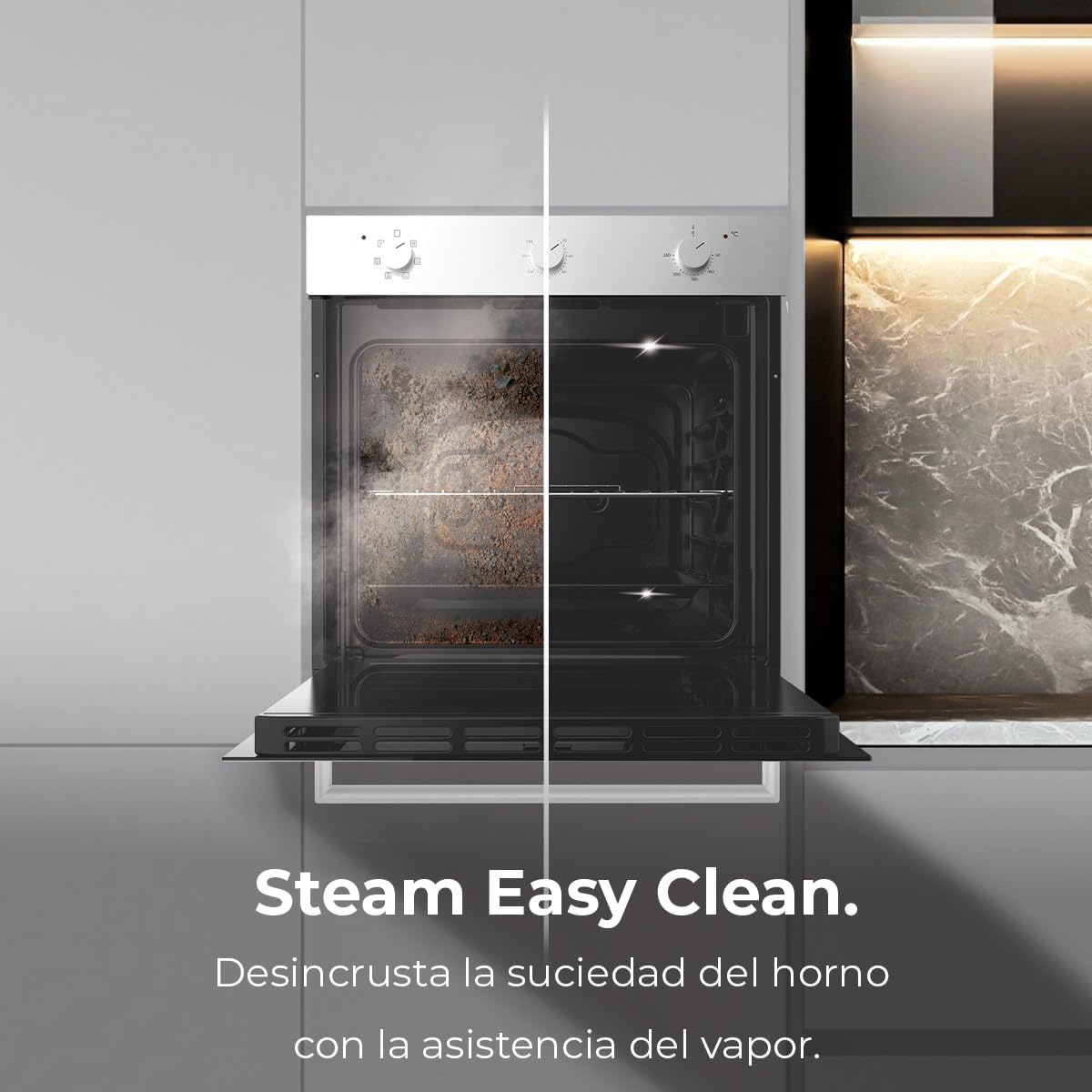 Cecotec Four Encastrable Multifonctions Bolero Hexa M236000 Glass White Time A. 70L, 6 Fonctions,Minuterie,classe A, 2800W, Steam Base XXL, Steam Assist, Cooling Fan, Defrost, Convection,Triple Glass