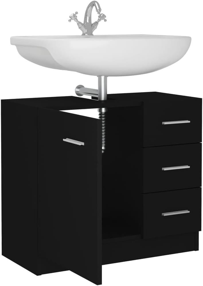 BOWEKAM Meubles, ensembles de meubles, ensembles de meubles de salle de bain, meuble d'évier noir, 63 x 30 x 54 cm, bois d'ingénierie