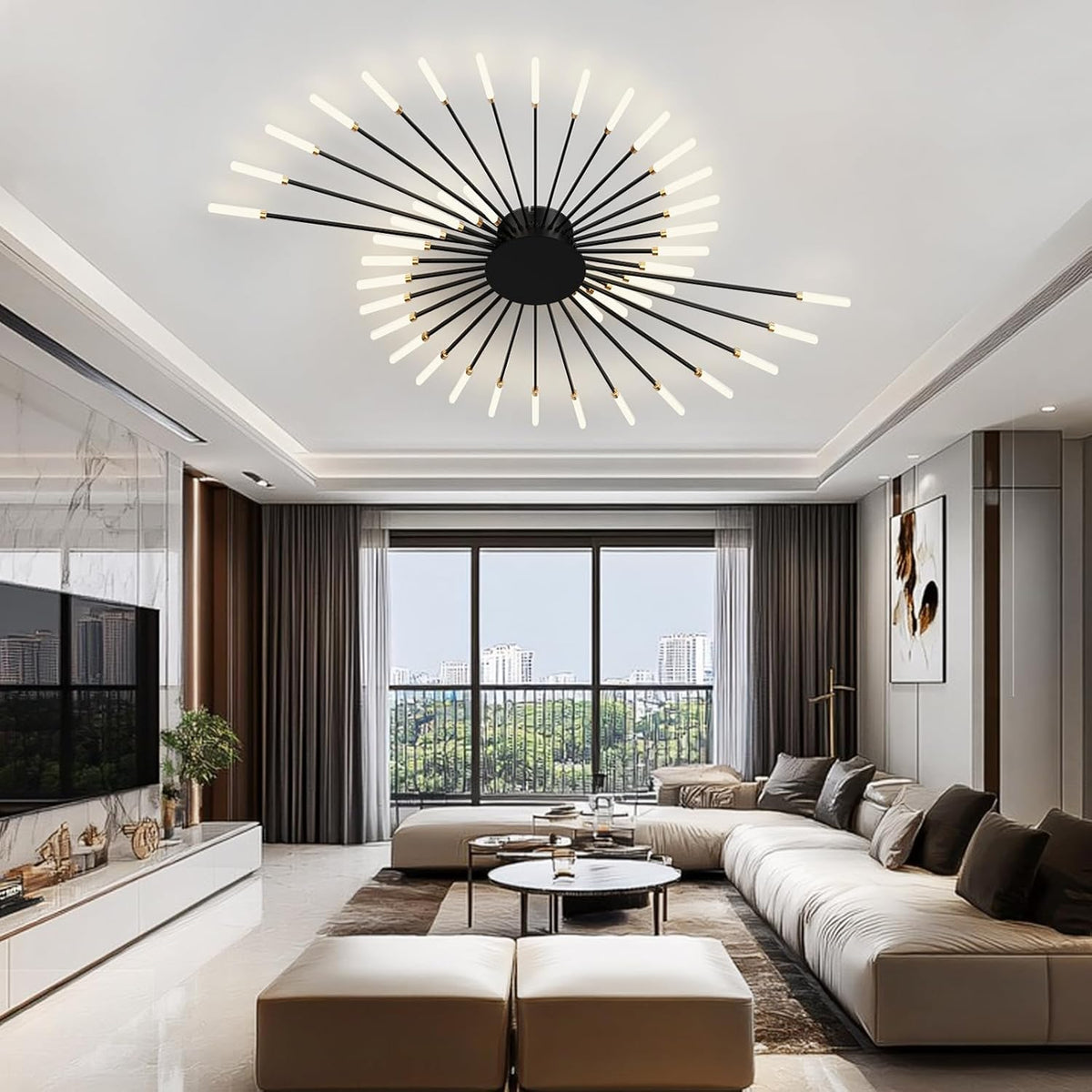 RRBEST Plafonnier LED Moderne Pour Salon,Acrylique Luminaire Plafonnier,Intérieur Design lampes de décoration pour salon chambre à coucher et salle à manger Noir,42 Tête