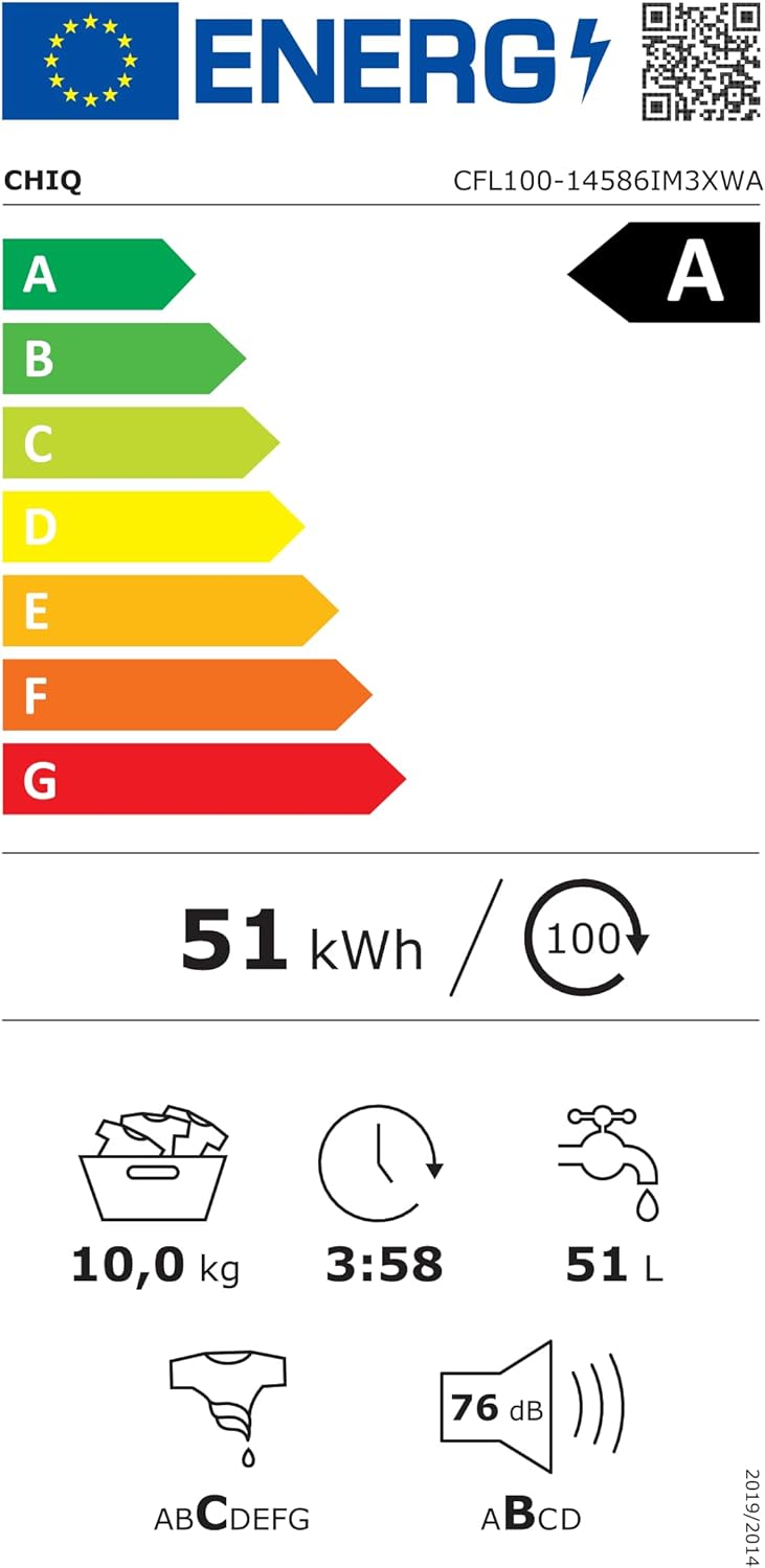 Lave-linge CHiQ à chargement frontal 10 kg CFL100-14586IM3XWA, blanc