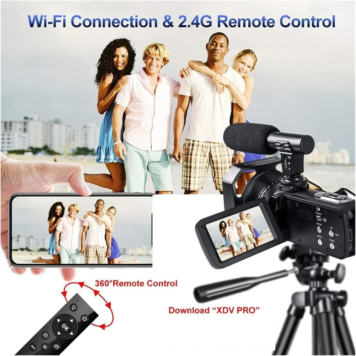 LBNVBC Caméra vidéo numérique Professionnel 4K caméscope Fill Light Vlogging Kit for Le Streaming avec 16X Zoom Photographie(32G SD Card,with Light)