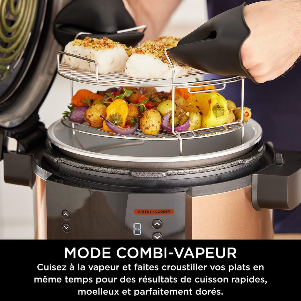 Ninja Multicuiseur Foodi MAX Air Fryer avec SmartLid, 7,5L, Autocuiseur 12 en 1, Cuisson sous pression, Friture à l'air, Cuisson lente, Grill et plus, Cuivre/Noir Exclusivité