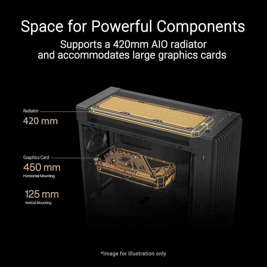 ProArt PA602 Wood Edition Paneau en Verre trempé – Boîtier PC E-ATX (Support de radiateur de 420 mm, Un Ventilateur système préinstallé de 140 mm + 2 x 200 mm, Montage sans Outil, USB 20 Gbit/s)