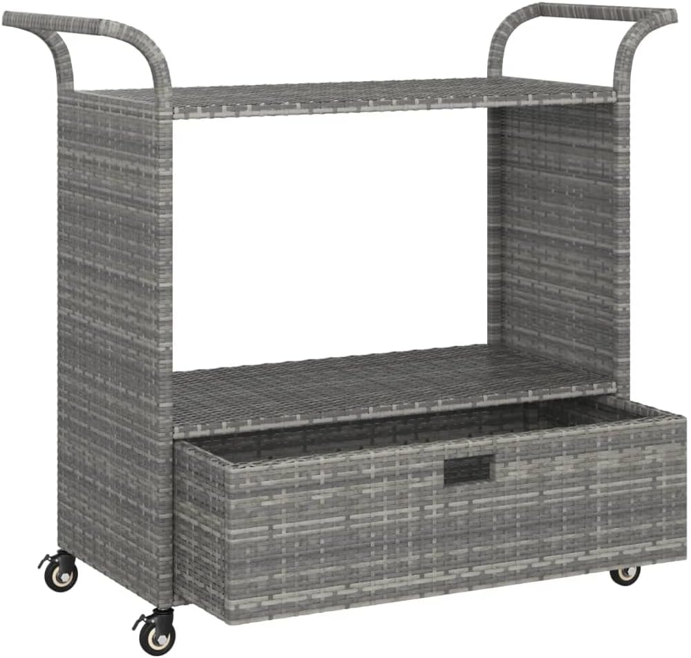 Générique Chariot de Bar avec tiroir Gris 100x45x97 cm Résine tressée,Meubles,Chariots & îlots,Dessertes,Gris,15.4 KG,316664