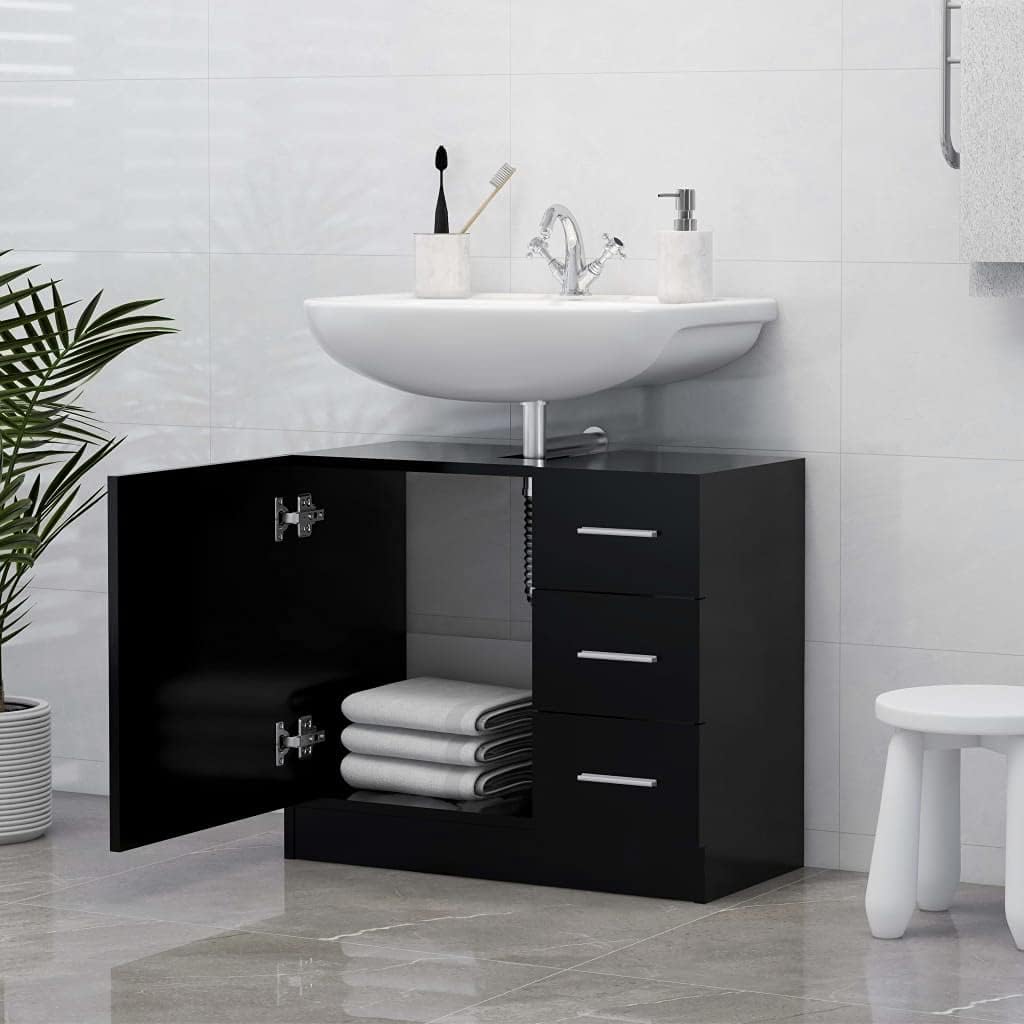 BOWEKAM Meubles, ensembles de meubles, ensembles de meubles de salle de bain, meuble d'évier noir, 63 x 30 x 54 cm, bois d'ingénierie